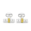Sterling Silver Bar Cufflinks with Yellow Enamel Centre