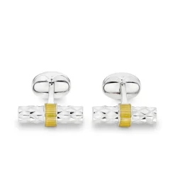 Sterling Silver Bar Cufflinks with Yellow Enamel Centre