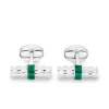 Sterling Silver Bar Cufflinks with Green Enamel Centre