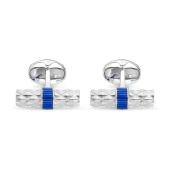 Sterling Silver Bar Cufflinks with Blue Enamel Centre
