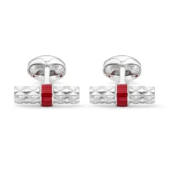 Sterling Silver Bar Cufflinks with Red Enamel Centre
