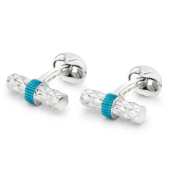 Sterling Silver Bar Cufflinks with Turquoise Enamel Centre
