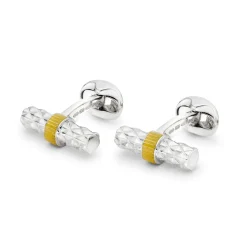 Sterling Silver Bar Cufflinks with Yellow Enamel Centre