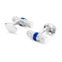Sterling Silver Bar Cufflinks with Blue Enamel Centre