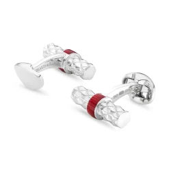 Sterling Silver Bar Cufflinks with Red Enamel Centre