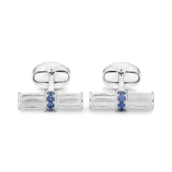 Sterling Silver Bar Cufflinks With Sapphire Centre