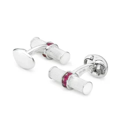 Sterling Silver Bar Cufflinks With Ruby Centre