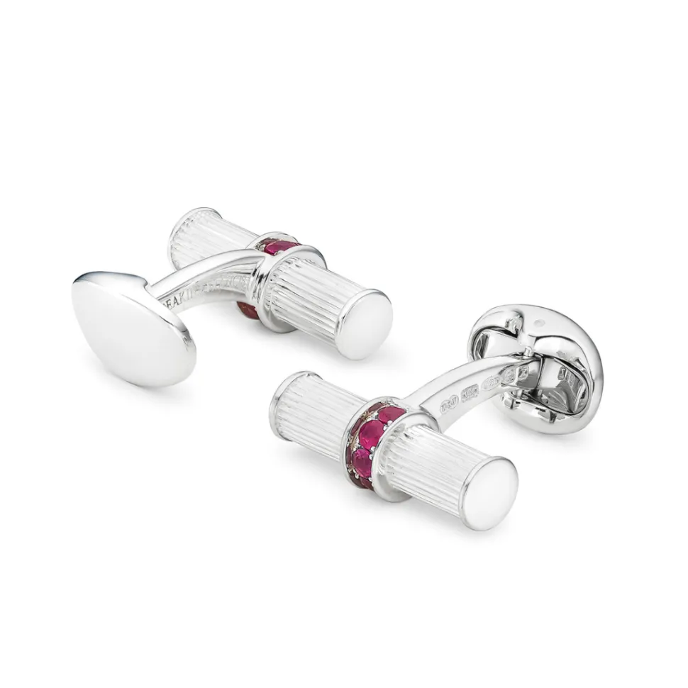 Sterling Silver Bar Cufflinks With Ruby Centre
