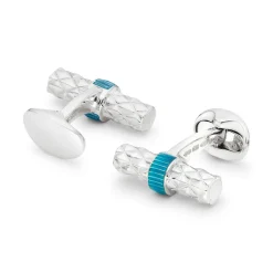 Sterling Silver Bar Cufflinks with Turquoise Enamel Centre