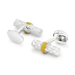 Sterling Silver Bar Cufflinks with Yellow Enamel Centre