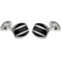 Sterling Silver Barrel Cufflinks with Striped Onyx Inlay