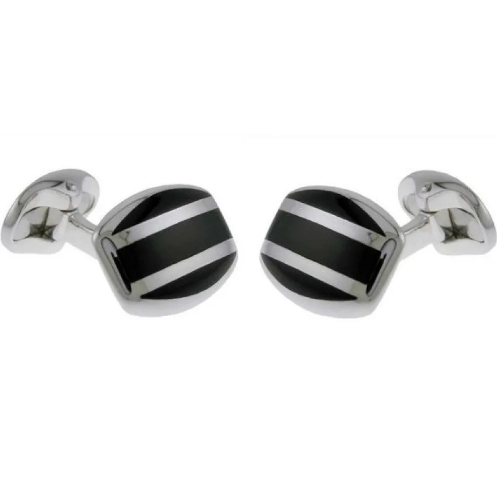 Sterling Silver Barrel Cufflinks with Striped Onyx Inlay