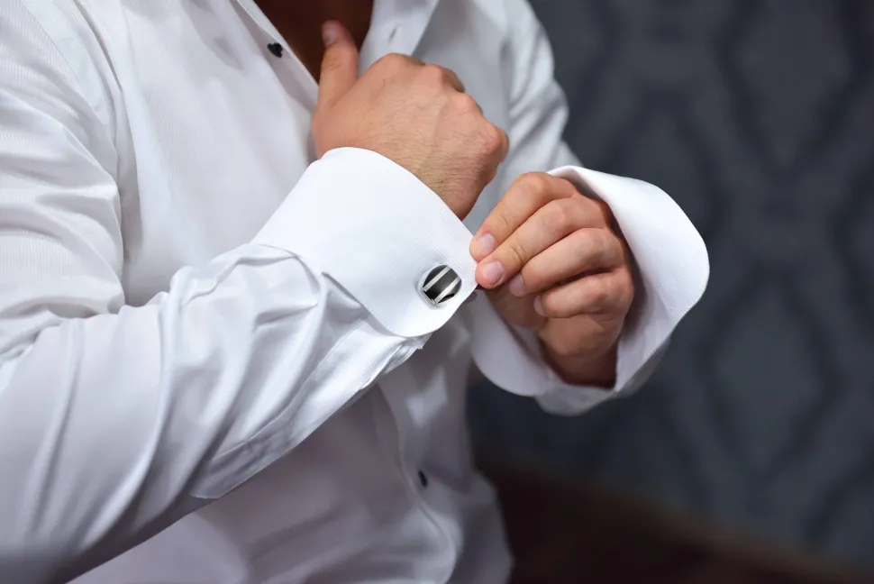 Sterling Silver Barrel Cufflinks with Striped Onyx Inlay