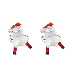 Sterling Silver Baseball Player Cufflinks - Red