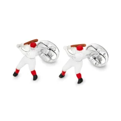 Sterling Silver Baseball Player Cufflinks - Red