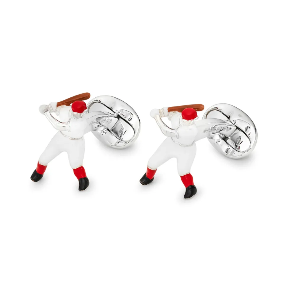 Sterling Silver Baseball Player Cufflinks - Red