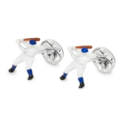 Sterling Silver Baseball Player Cufflinks - Blue