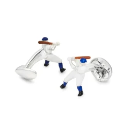 Sterling Silver Baseball Player Cufflinks - Blue