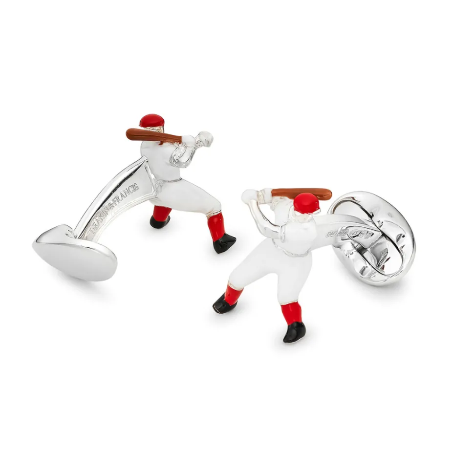 Sterling Silver Baseball Player Cufflinks - Red