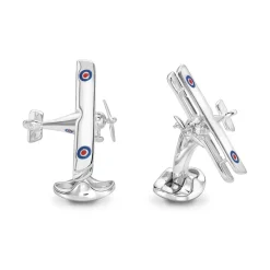 Sterling Silver Biplane Cufflinks with Rotating Propeller