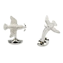 Sterling Silver Bird and Worm Cufflinks
