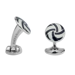 Sterling Silver Black and Clear Enamel Round Pattern Cufflinks