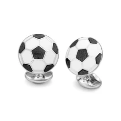 Sterling Silver Black And White Enamel Football Cufflinks