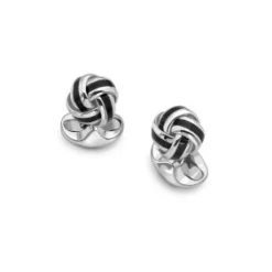 Sterling Silver Black Enamel Knot Cufflinks