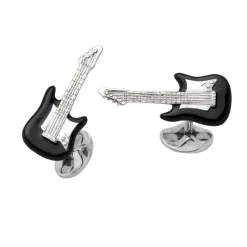 Sterling Silver Black Guitar Cufflinks