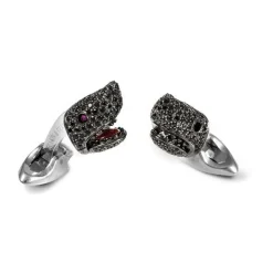 Sterling Silver Black Spinel Shark Head With Ruby Eyes