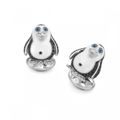 Sterling Silver Black Spinel Penguin cufflinks