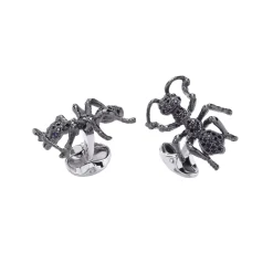 Sterling Silver Black Spinel Ant Cufflinks