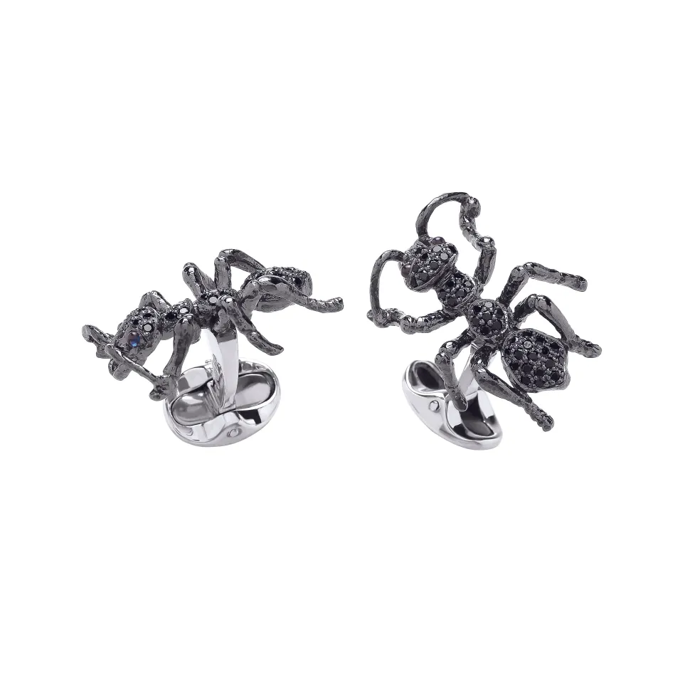 Sterling Silver Black Spinel Ant Cufflinks