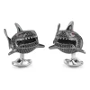Sterling Silver Black Spinel Shark Cufflinks