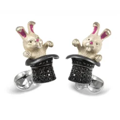 Sterling Silver Black Spinel Rabbit in Hat Cufflinks