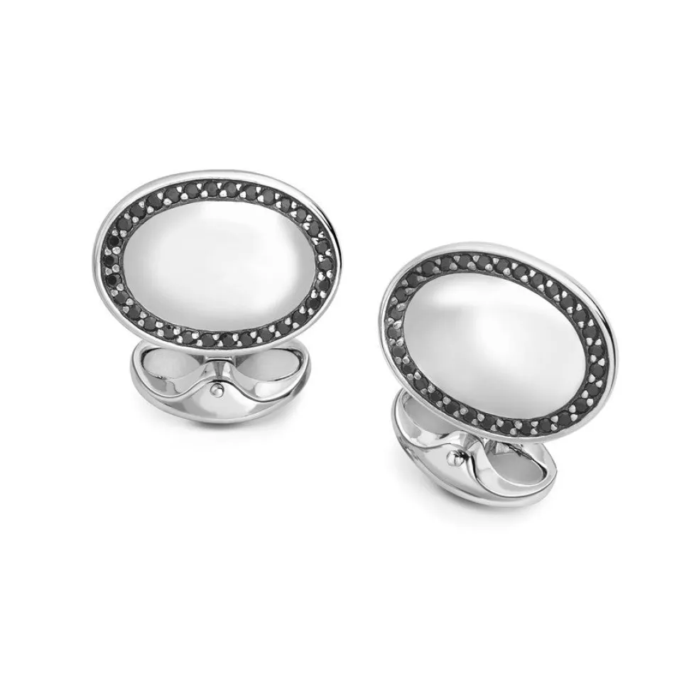 Sterling Silver Black Spinel Oval Cufflinks