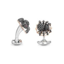 Sterling Silver Black Spinel Spider Cufflinks