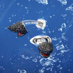 Sterling Silver Black Spinel Shark Head With Ruby Eyes