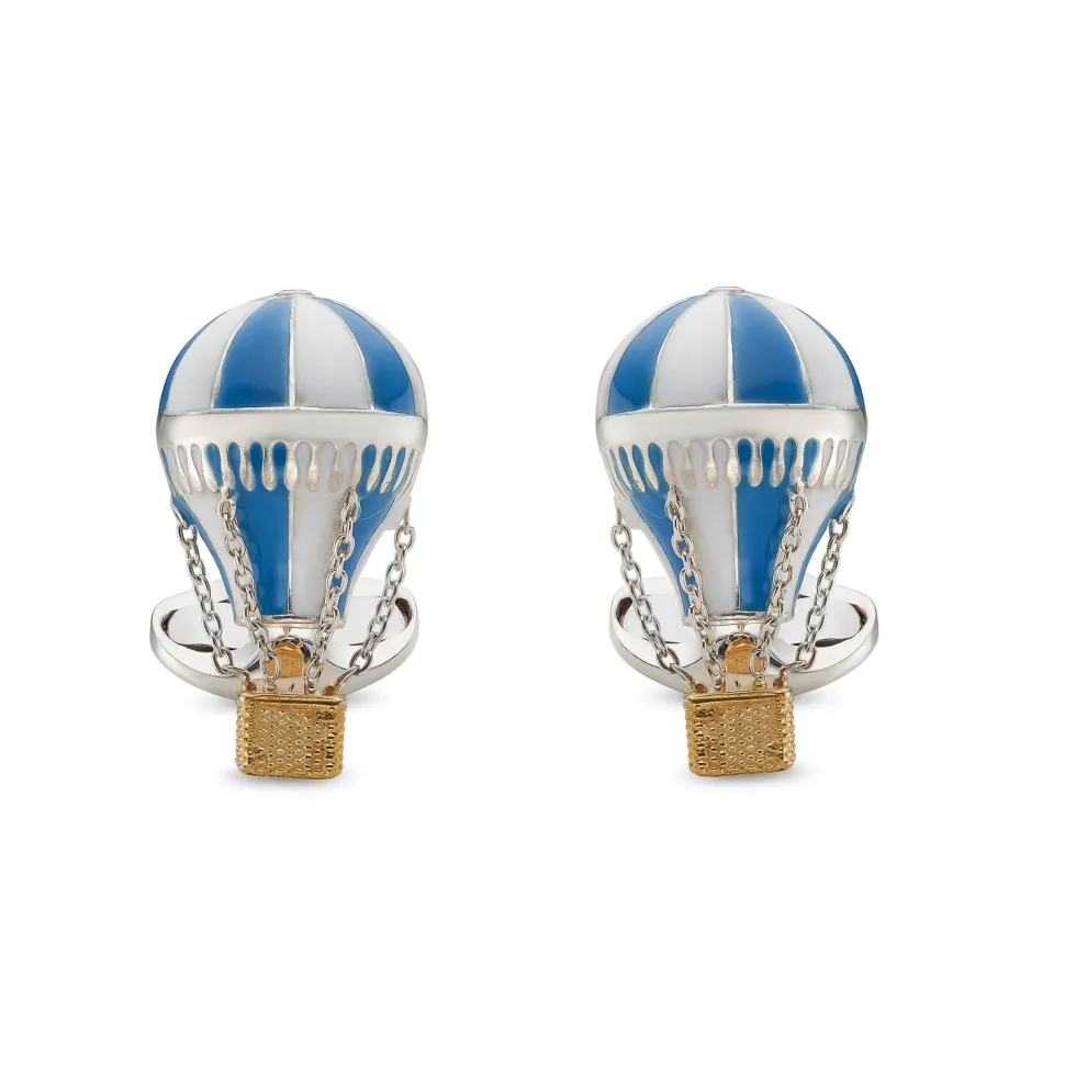 Sterling Silver Blue & White Enamel Air Balloon Cufflinks