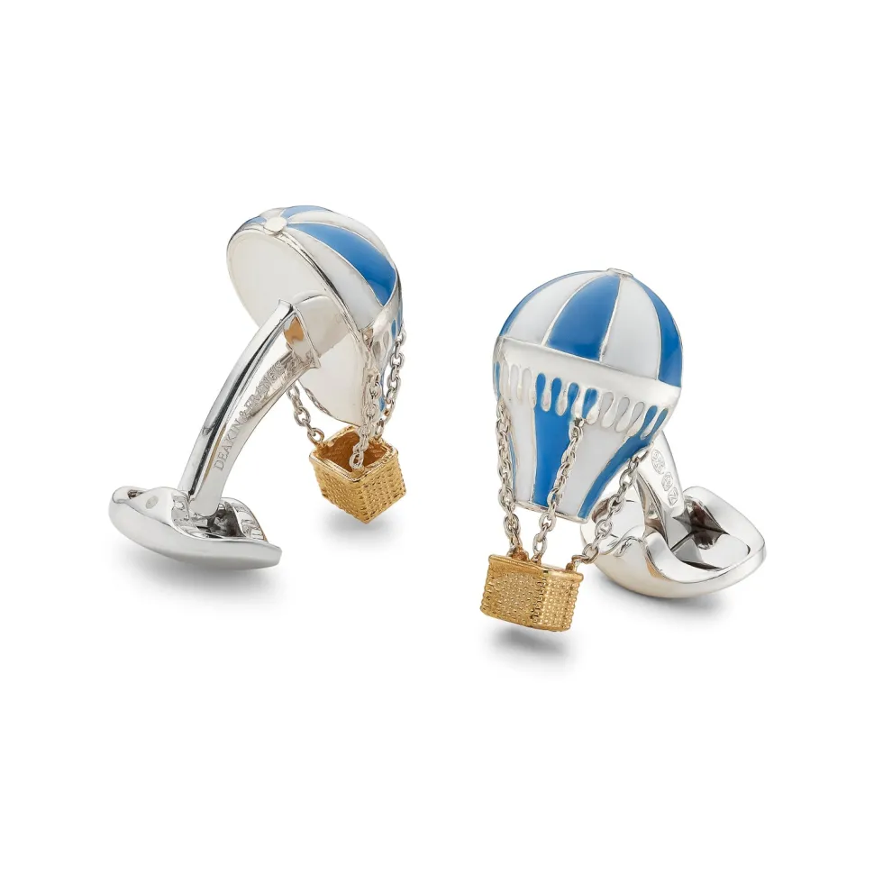 Sterling Silver Blue & White Enamel Air Balloon Cufflinks
