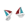 Sterling Silver Blue And Red Enamel Yacht Cufflinks