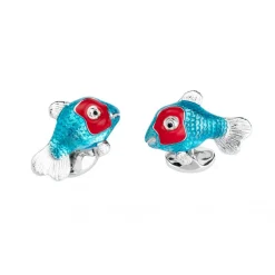 Sterling Silver Blue and Red Tropical Fish Cufflinks