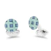 Sterling Silver Blue And Turquoise Enamel Lattice Design Cufflinks
