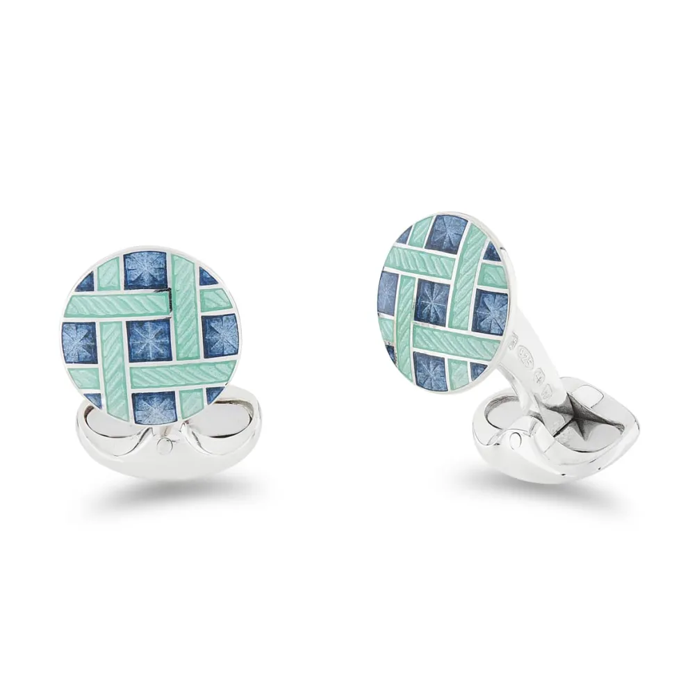 Sterling Silver Blue And Turquoise Enamel Lattice Design Cufflinks