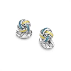 Sterling Silver Blue and Yellow Enamel Knot Cufflinks