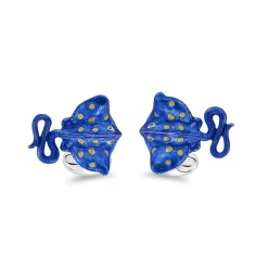Sterling Silver Blue and Yellow Stingray Cufflinks