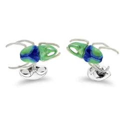 Sterling Silver Blue And Turquoise Horn Beetle Cufflinks