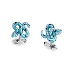 Sterling Silver Blue and Black Enamel Snake Cufflinks