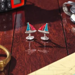 Sterling Silver Blue And Red Enamel Yacht Cufflinks
