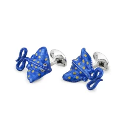 Sterling Silver Blue and Yellow Stingray Cufflinks